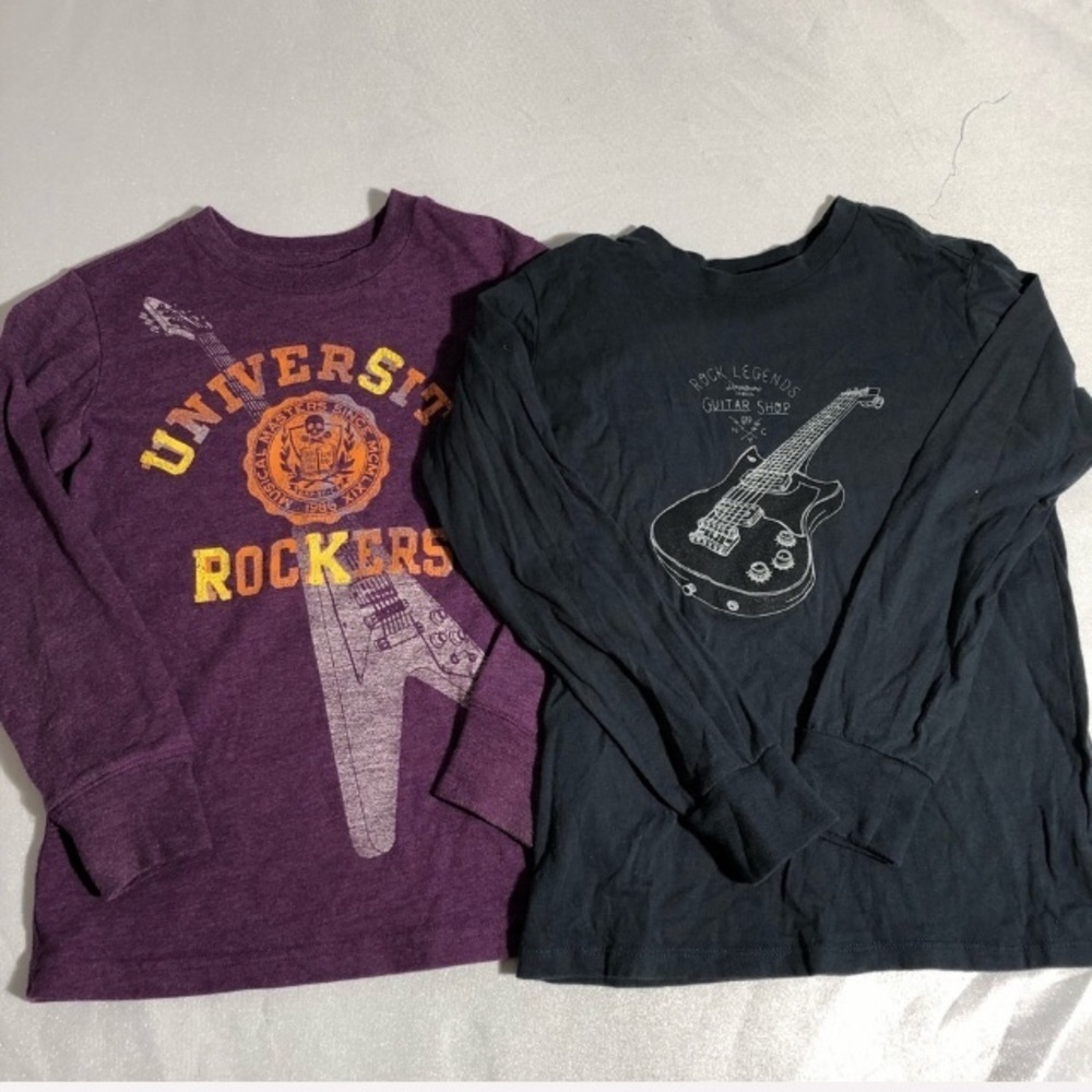 Gap TWO long sleeve musical graphic t-shirts purple and blue S=6-7